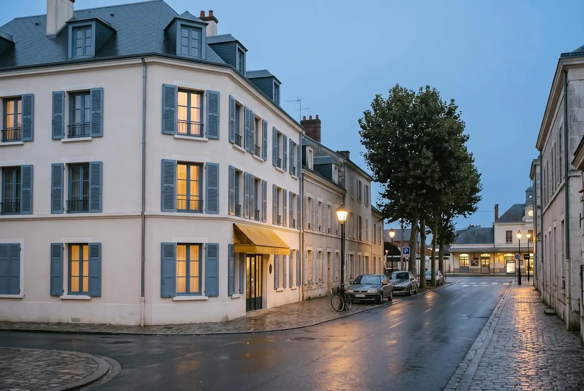 l'hôtel et la rue qui mène à la gare